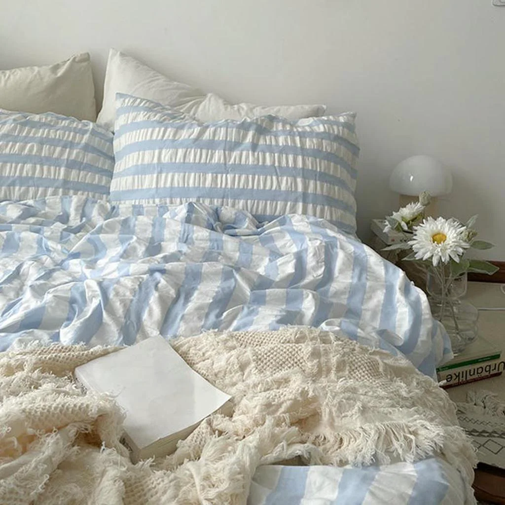 Healthy Baby Blue Striped Seersucker Bedding Set World-Class