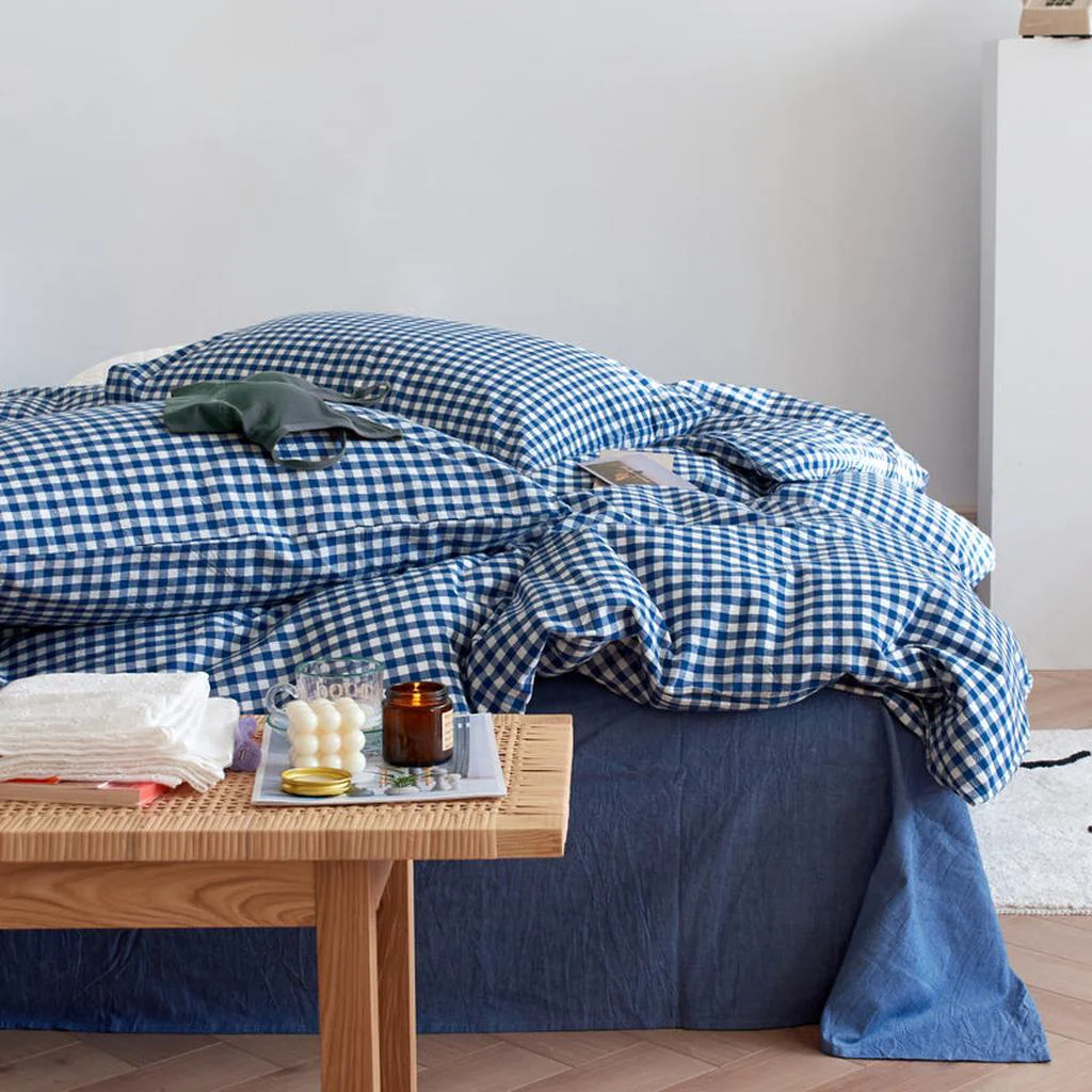 Convenient Cotton Small Gingham Duvet Cover – Navy Solid