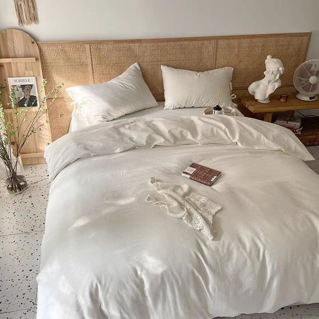 Specialty Minimalist White Textured Bedding Set Recyclable