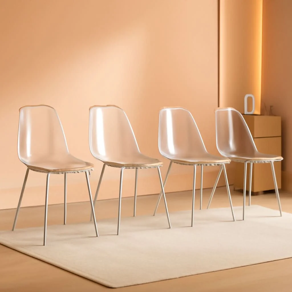 Soft Clear Acrylic Dining Chairs Set Of 4 With Metal Legs Classic