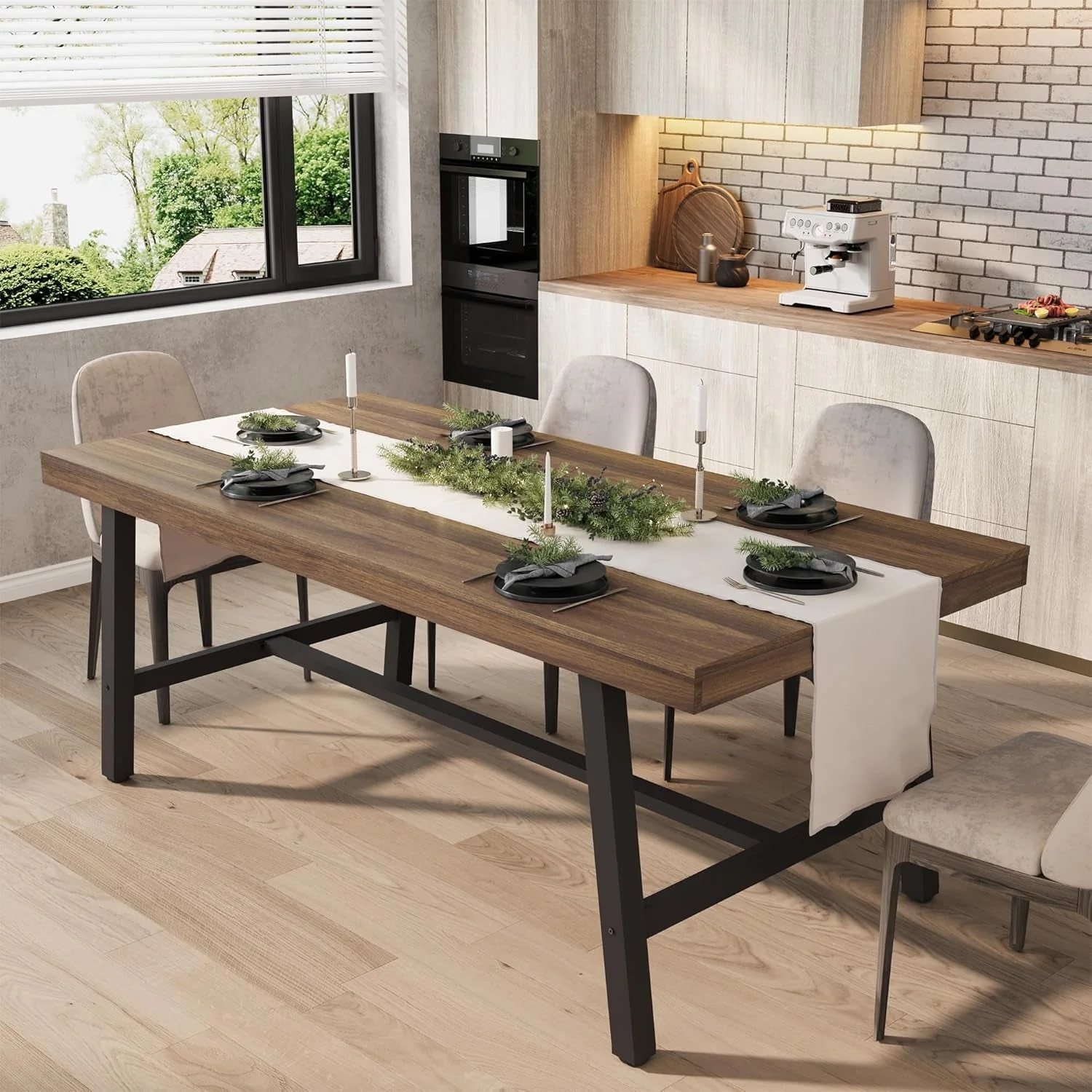 Long-Lasting 71-Inch Brown-Walnut Heavy-Duty Solid Wood Dining Table Innovative