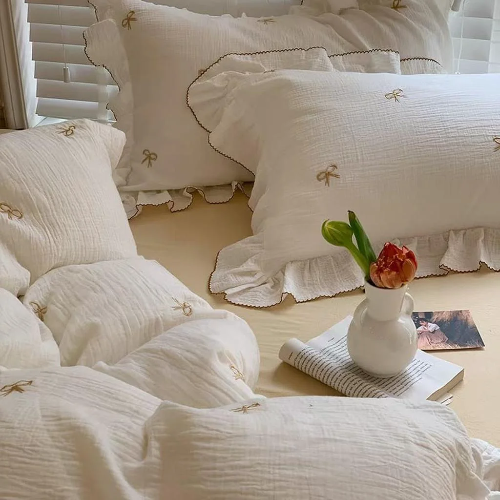 Original Coquette Bow Embroidery Bedding Set Pure