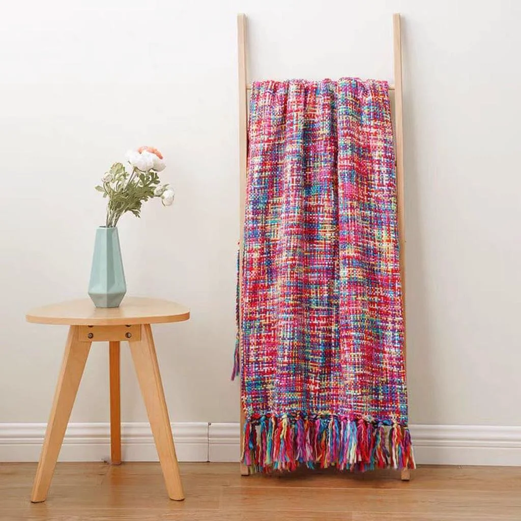 Certified Colorful Knitted Blanket with Tassel Powerful