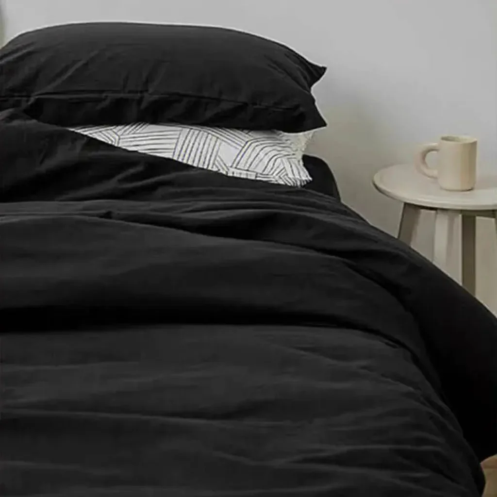Breathable Black Cotton Bedding Set Convenient