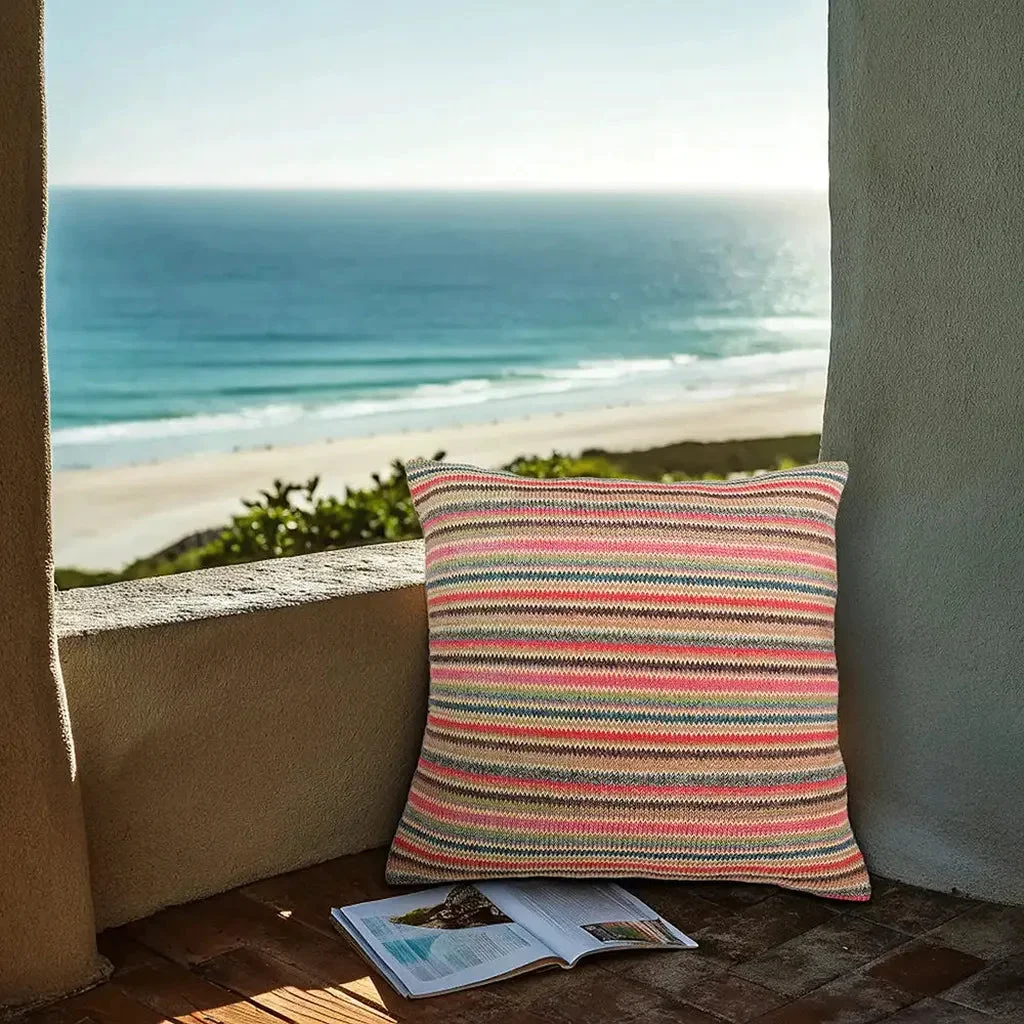 Pure Rainbow Striped Raffia Throw Pillow Premium Material