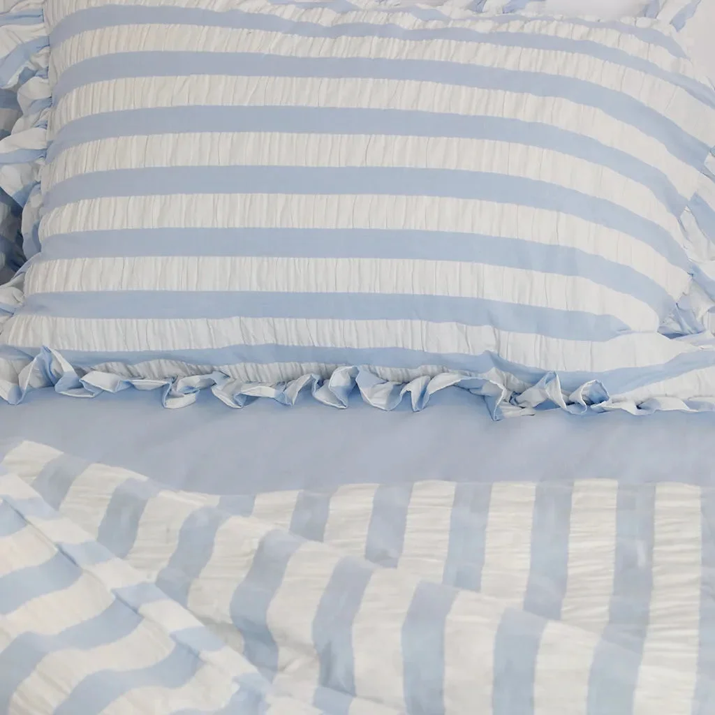 Original Design Baby Blue Seersucker Duvet Cover with Ruffle Authentic