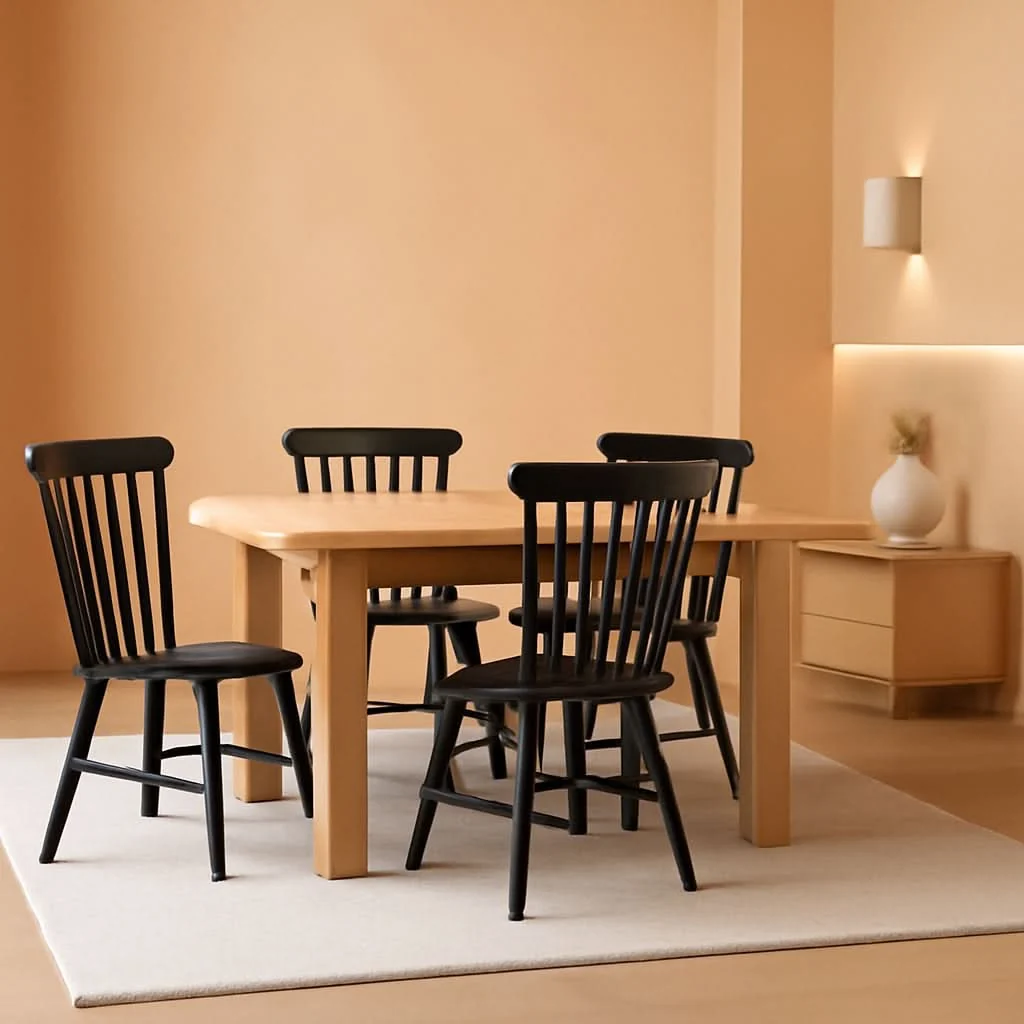 Reusable Windsor Dining Chair Set Of Four Jet Black Solid Wood Fine