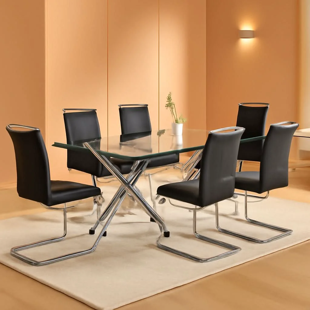 First-Class Set Of 6 Armless Dining Chairs With Metal Legs Black Certified