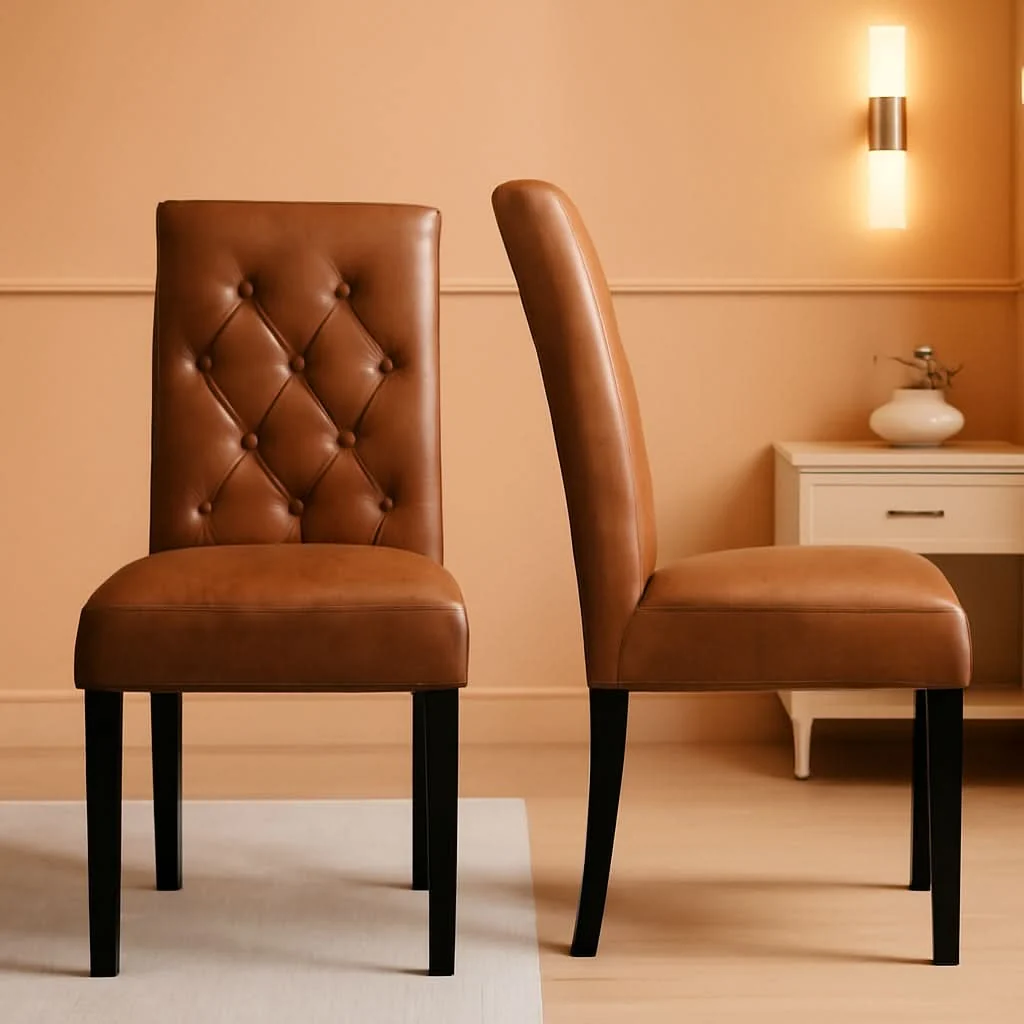Advanced High Back Dining Chairs Set of 2 Retro Brown Parsons Authentic