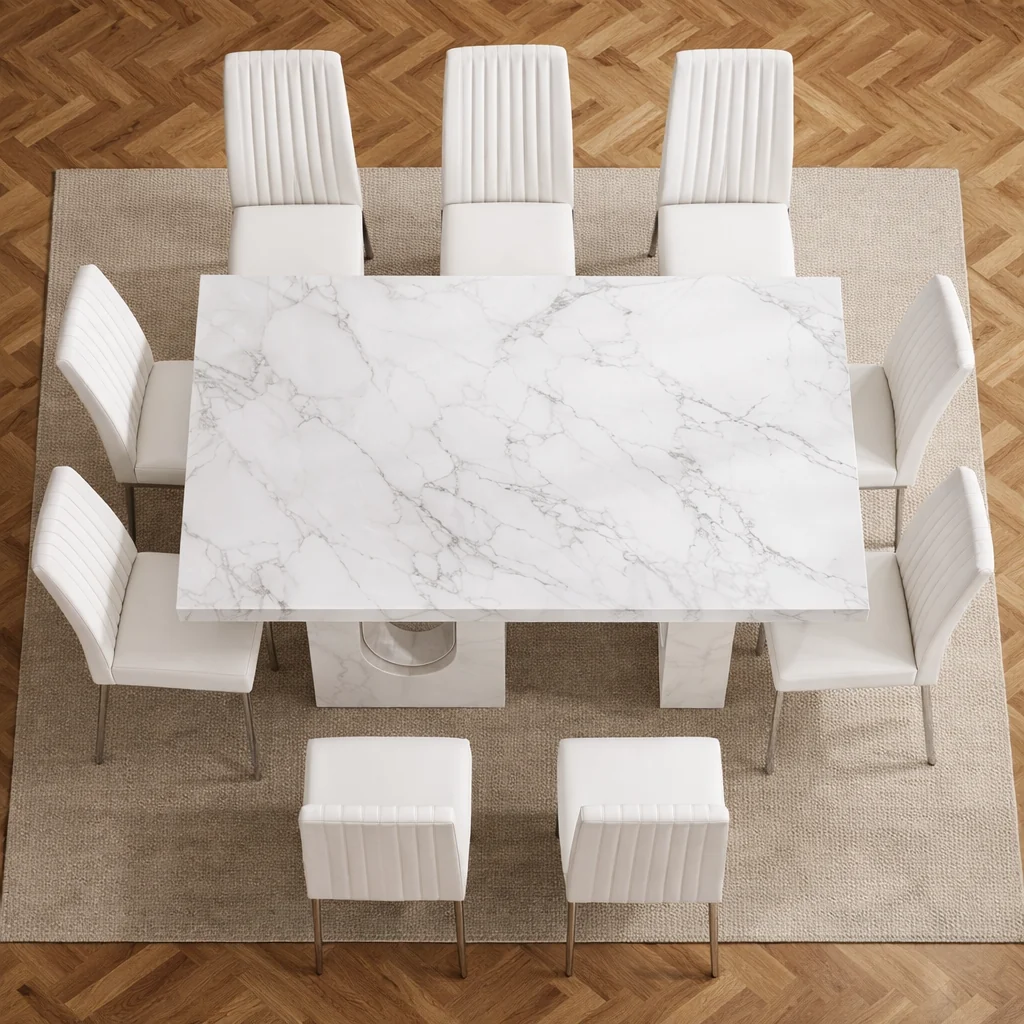 Versatile 94 Inch Premium Quality PU Leather Dining Table Set Chairs Artisan