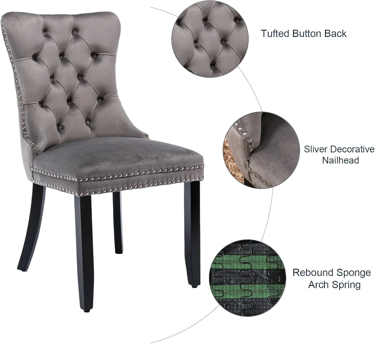 Fast Grey Velvet Tufted Dining Chairs 4 Pack With Nailhead Trim Professional