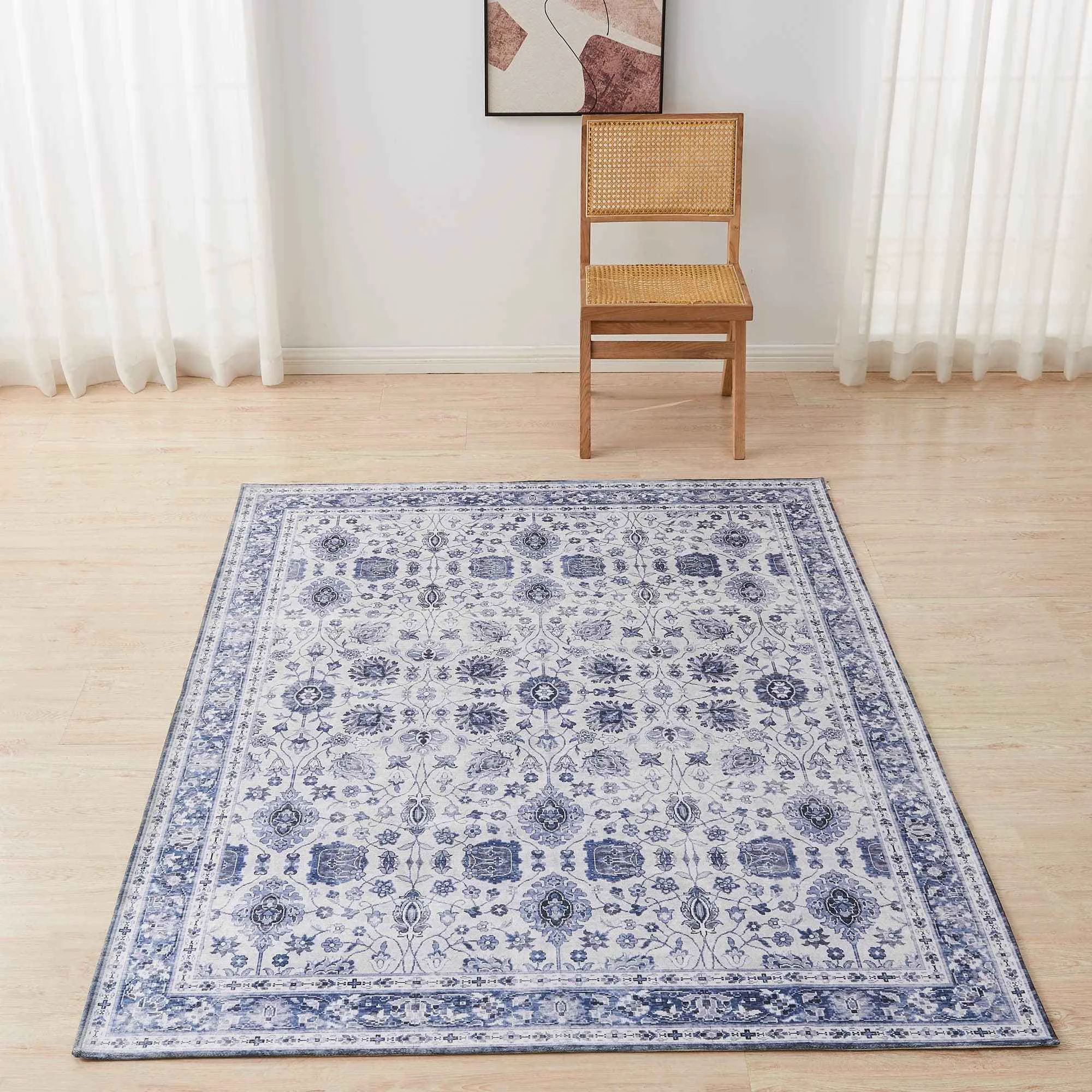 Solid Floral Machine Washable Accent Area Rug 5′ x 7′ – Matra Collection Innovative