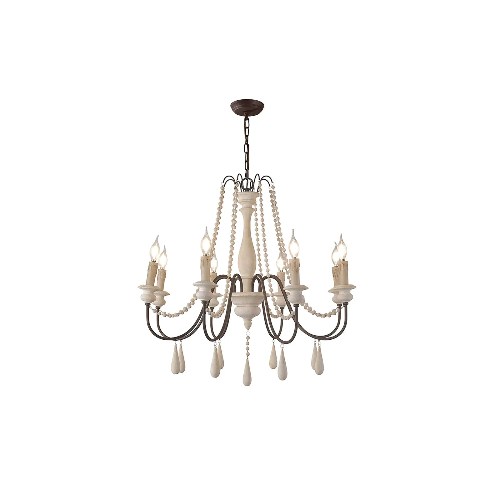 Luxury Rustic Beaded Candle Chandelier Detailed