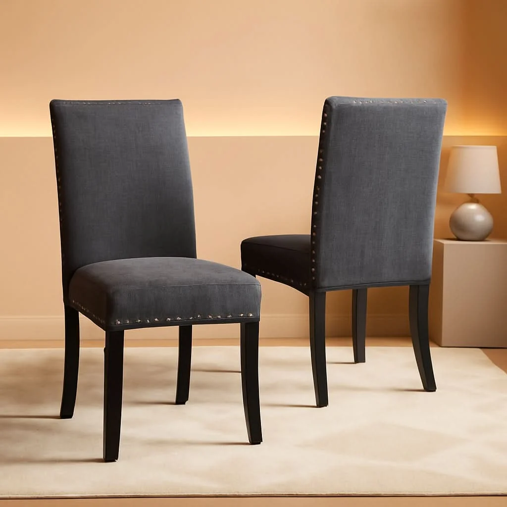 Recyclable Gray Fabric Dining Chairs With Nailhead Trim Set Of 2 Proven
