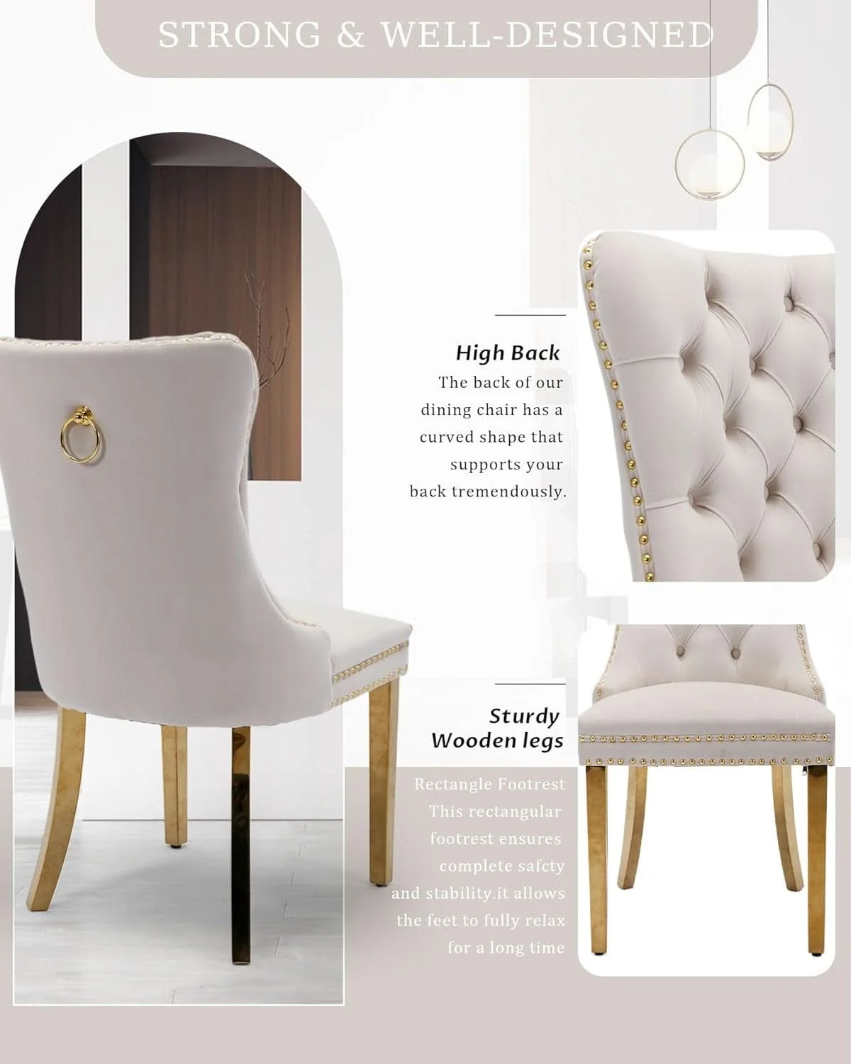Selected Beige Velvet Dining Chairs Set Of 2 With Tufted Upholstery Premium Material