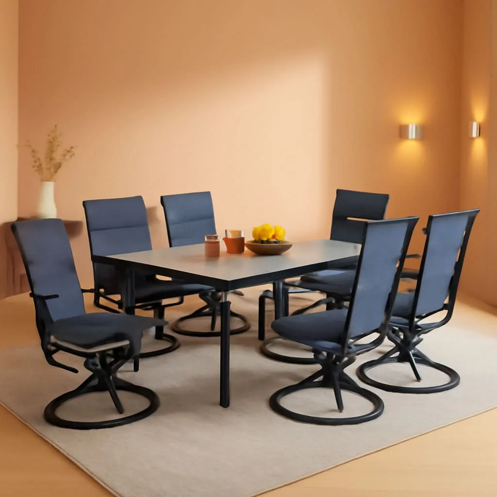 Organic 7 Piece Patio Dining Set With 6 Swivel Chairs Blue Durable
