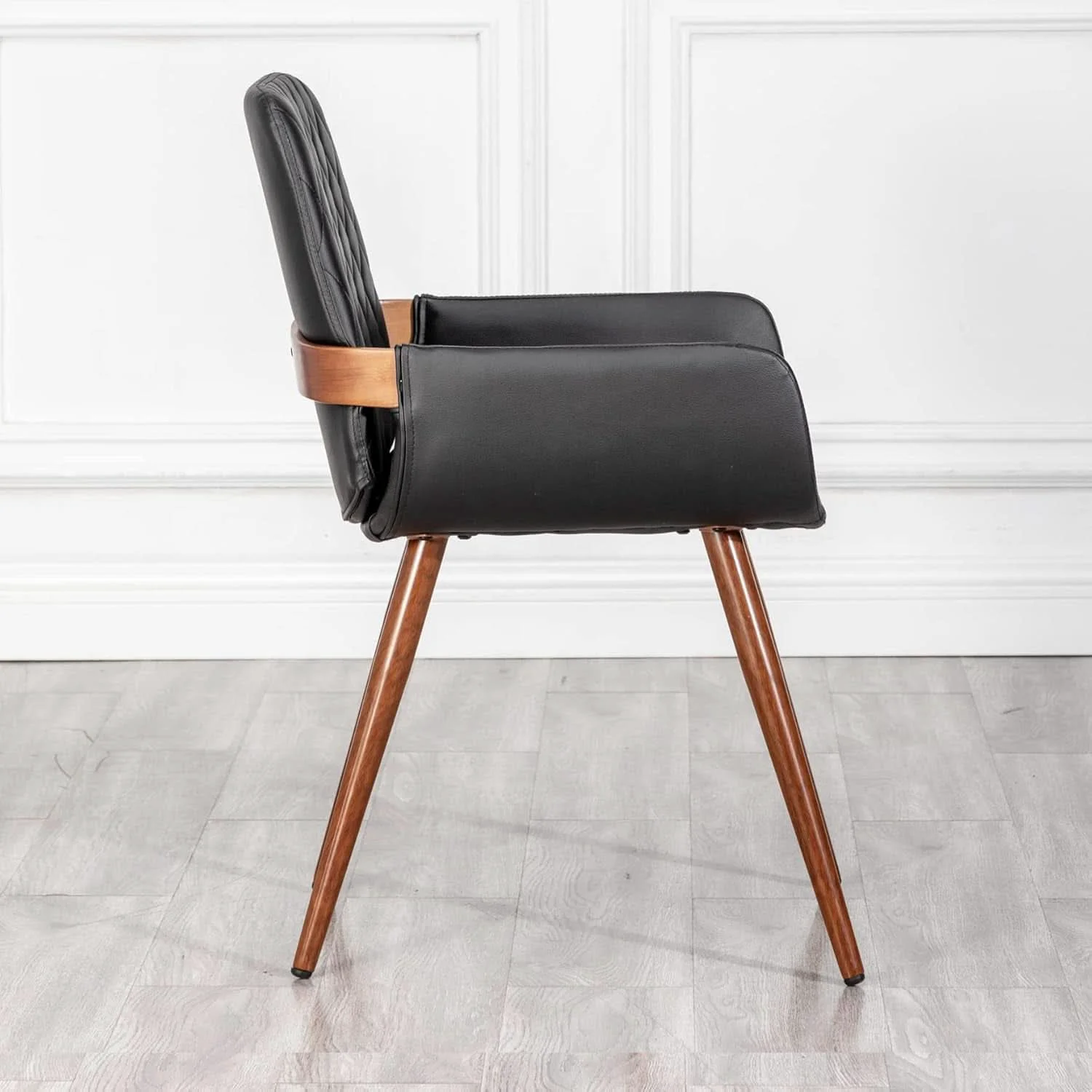 Relaxed Mid Century Modern Faux Leather Dining Chairs Set 2 Black Practical