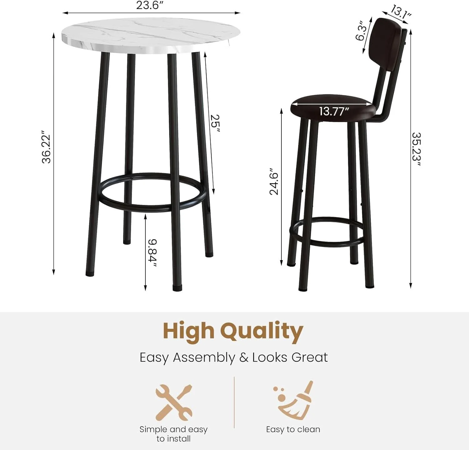 Luxury 24 Inch Round Ultra Smooth Marble Top Dining Set White Fast