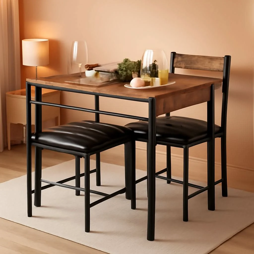 Environmentally Friendly Space Saving Dining Table Set For Two Rustic Brown Finish Elite