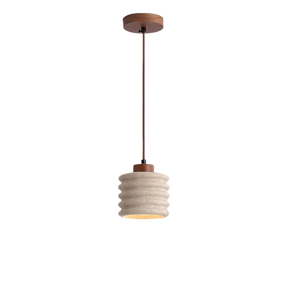 High-Performance Rustic Travertine Cylinder Pendant with Wood Accent Certified