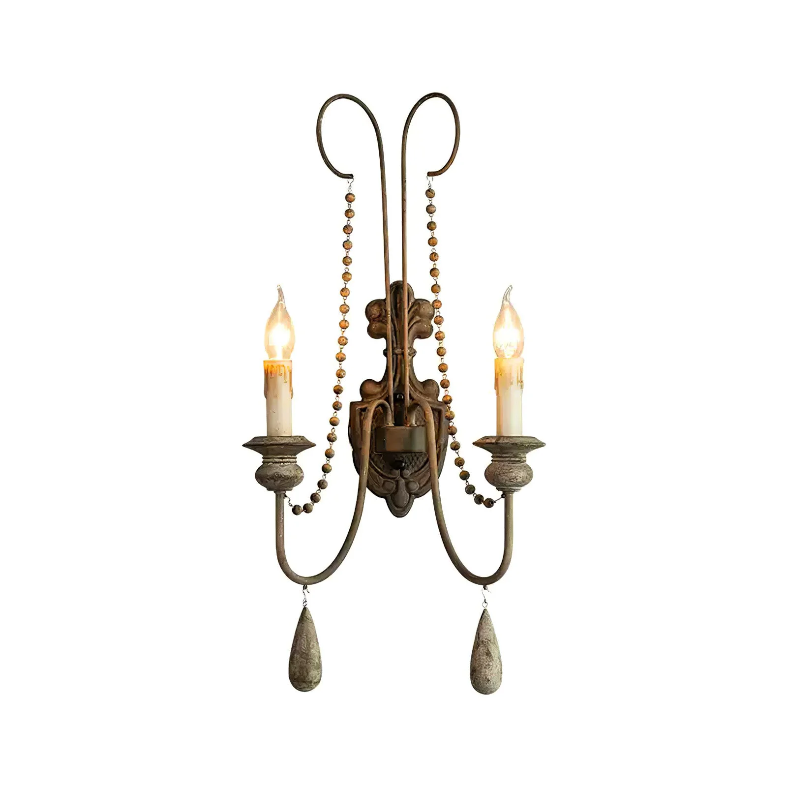 Prestigious White Metal Wall Sconce with Wood Backplate and 2 Bulbs Trusted