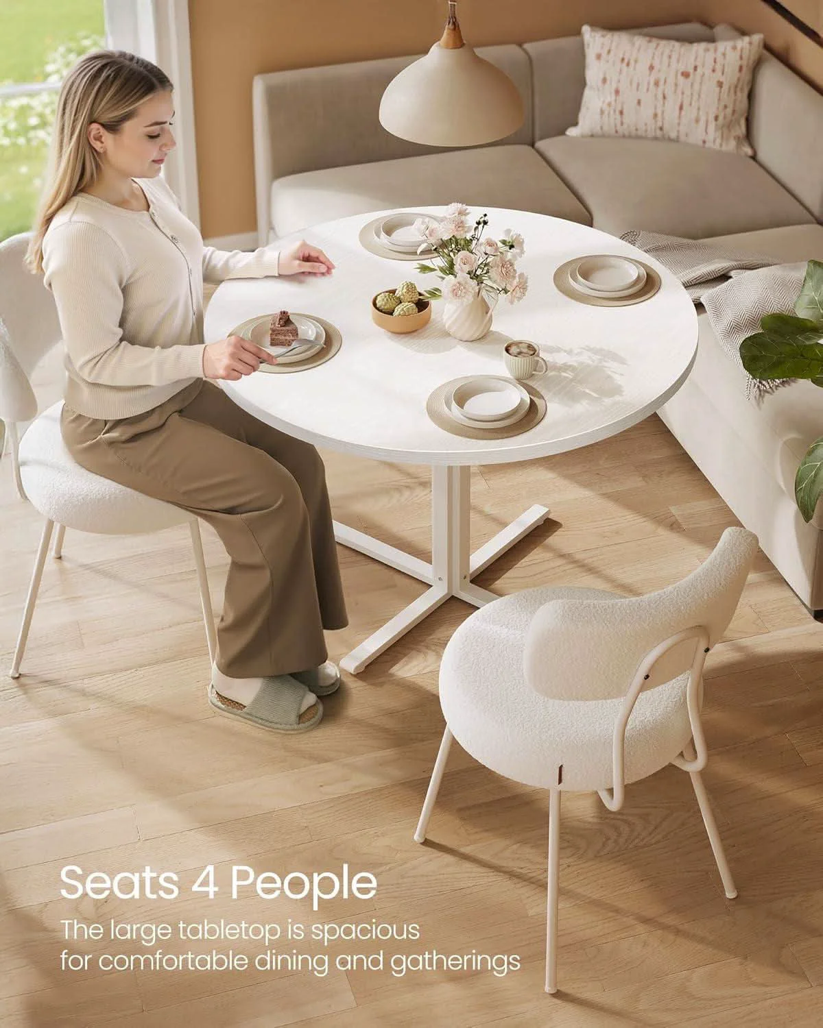 Stylish Snow White Round Dining Table 31 Inch Diameter Seats Four Luxury