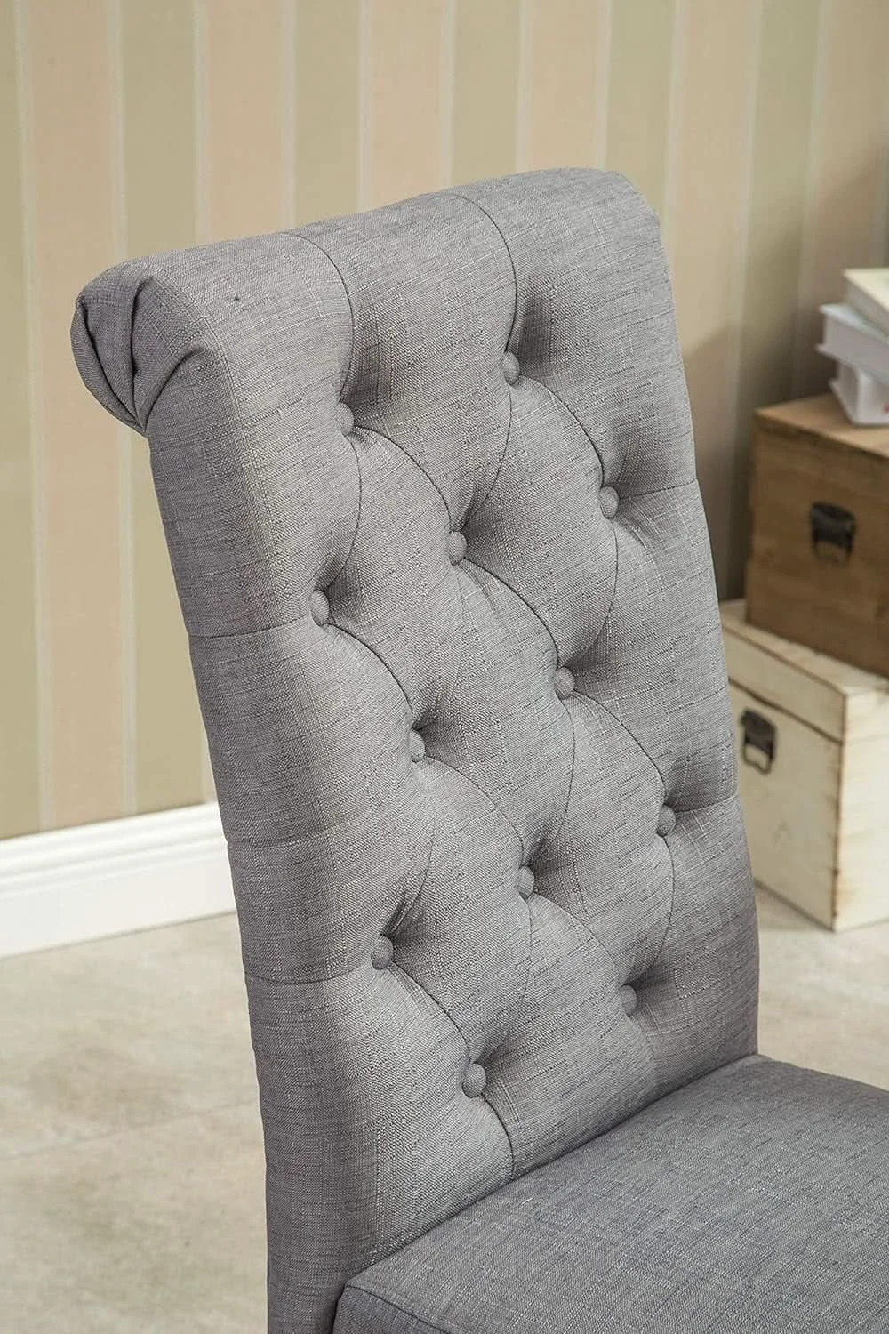 Healthy Gray Solid Wood Tufted Parsons Dining Chair Set Of 2 Convenient