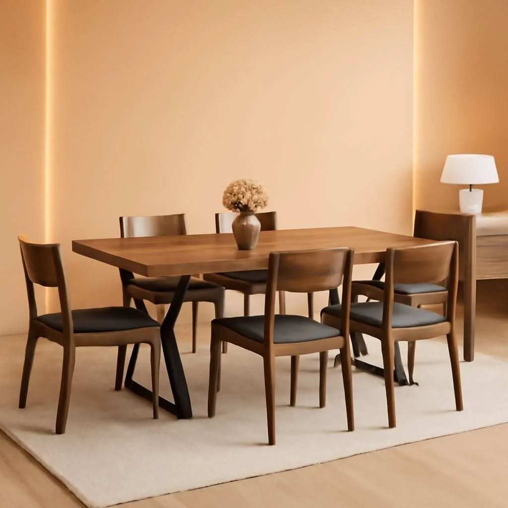 User-Friendly 70.9 Inch Farmhouse Dining Table With X Shaped Metal Legs Minimalist
