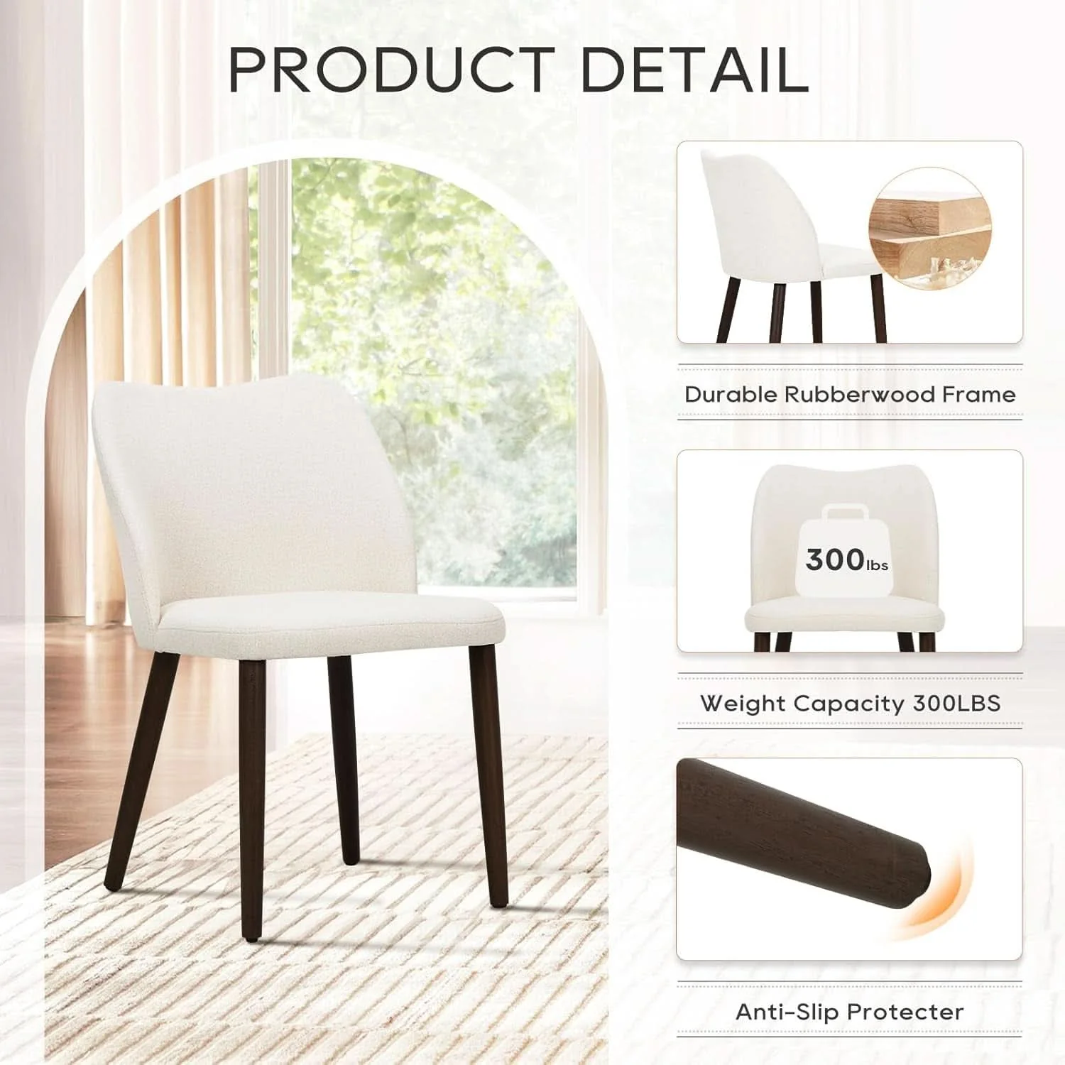 Smooth Beige Upholstered Dining Chairs With Wood Legs Set Of 6 Versatile