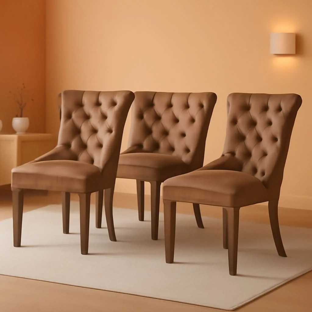 Classic Khaki Velvet Dining Chairs Set Of 4 With Tufted Upholstery Soft