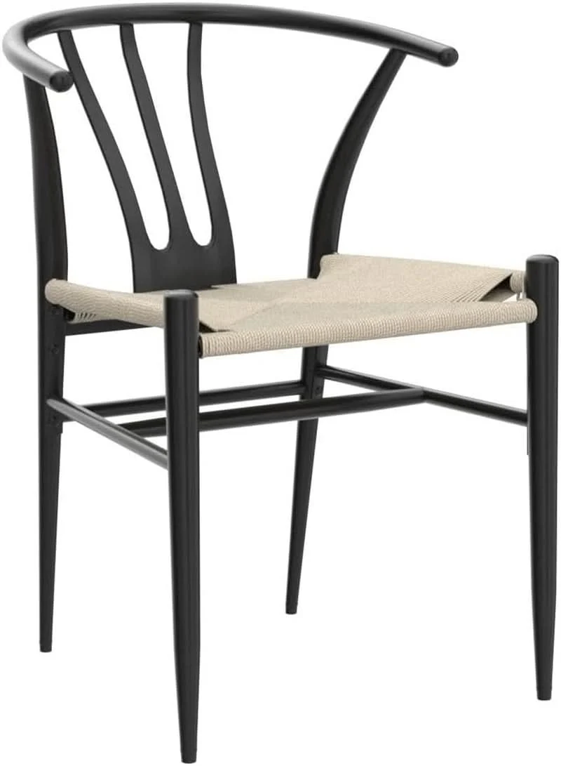 Original Design Black Rattan Weave Dining Chairs Set 2 Mid Century Modern Classic