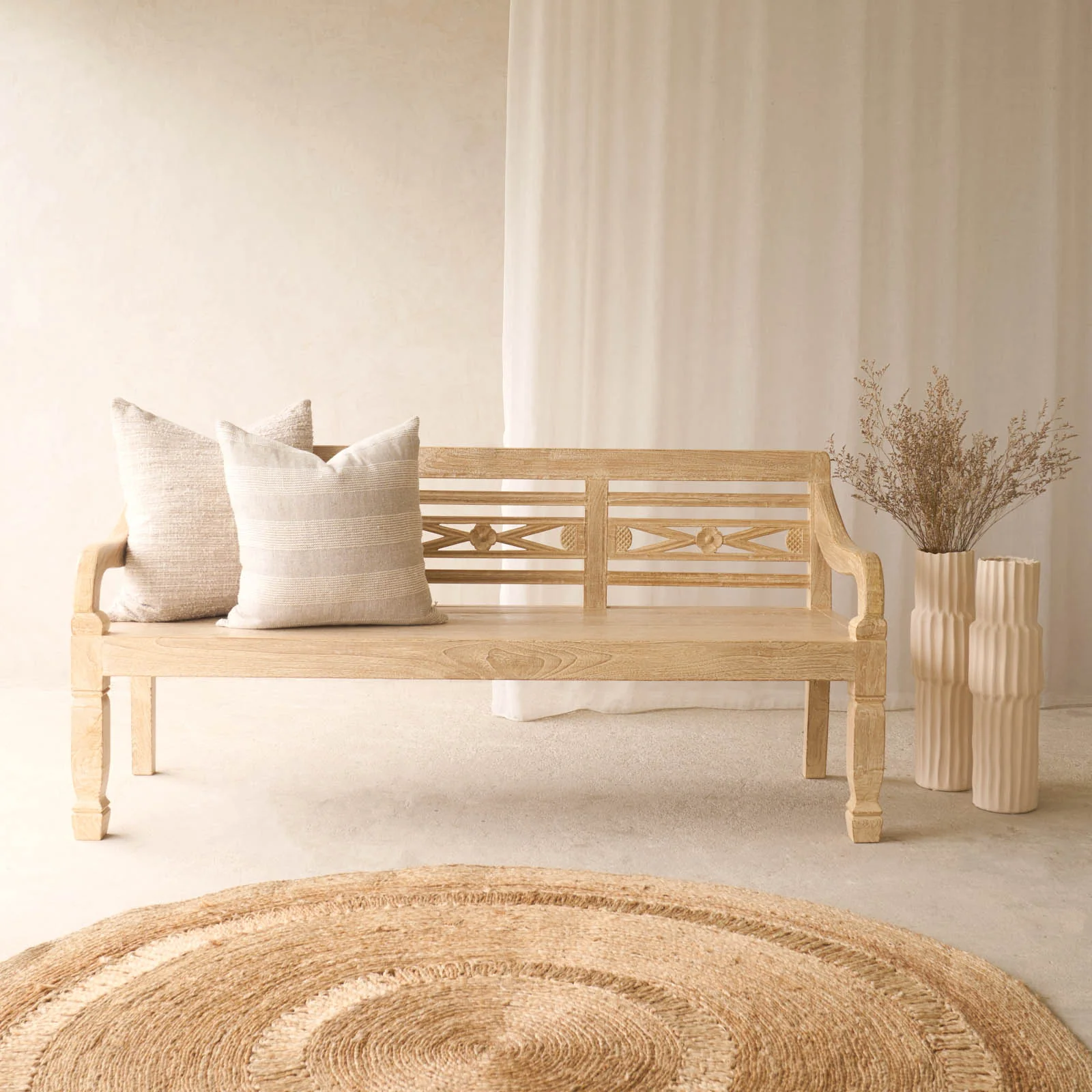 Flexible Java Carved Bench Teak – Whitewash B Original Design
