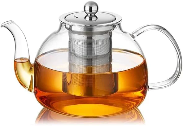 Exceptional DOPUDO Glass Teapot with Infuser 40 oz Borosilicate Tea Kettle Clear borosilicate glass with removable 18 8 steel infuser for stovetop brewing of loose-leaf herbal and blooming tea. Prestigious