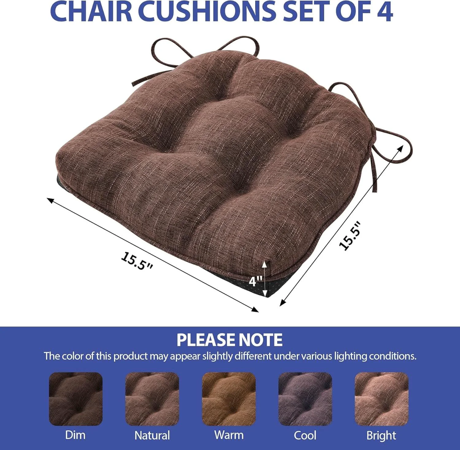 Solid Tufted Memory Foam Dining Chair Cushions Set Of 4 Brown Secure