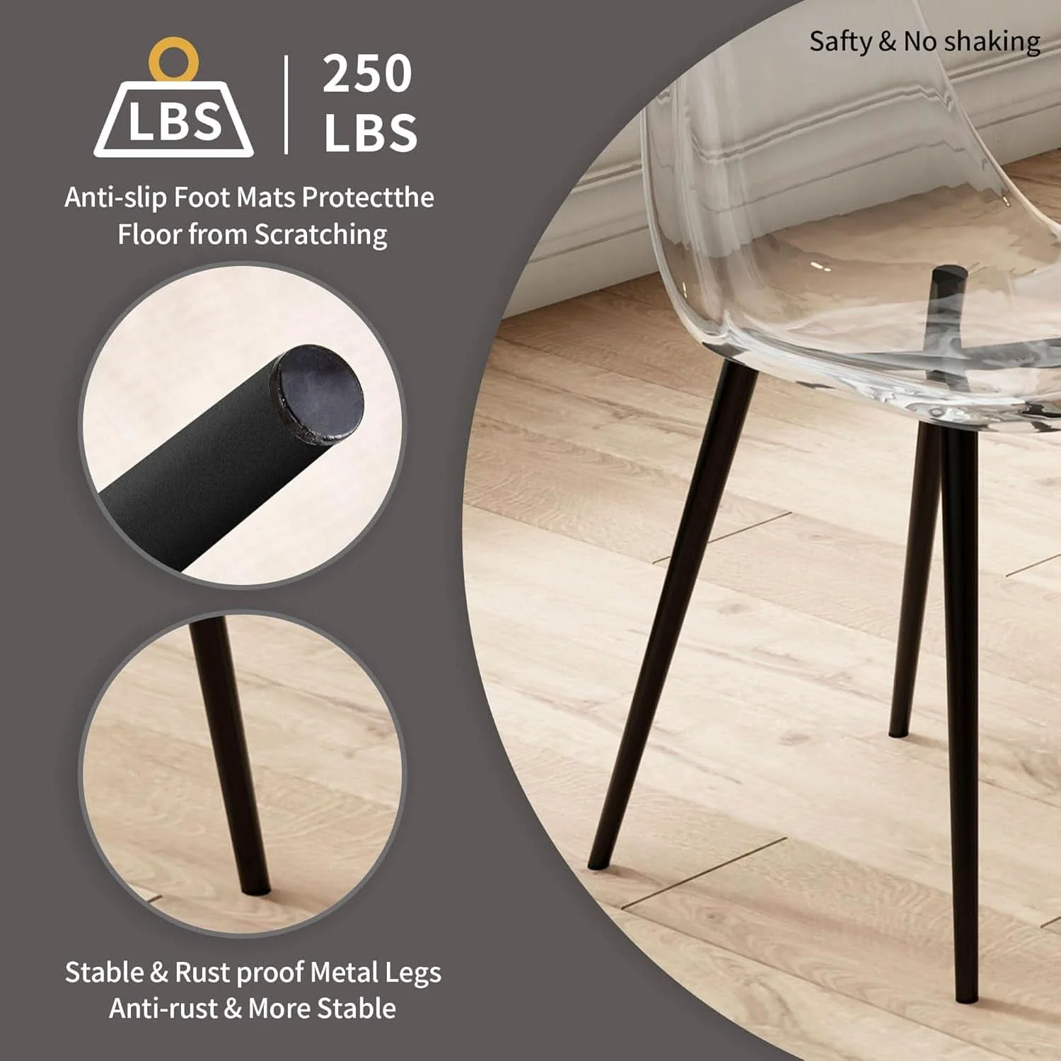 Pure Clear Acrylic Dining Chairs Set of 4 With Black Legs Organic