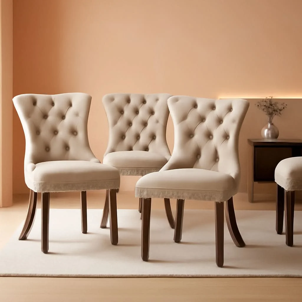 Smart Beige Velvet Tufted Dining Chairs 4 Pack With Nailhead Trim Secure
