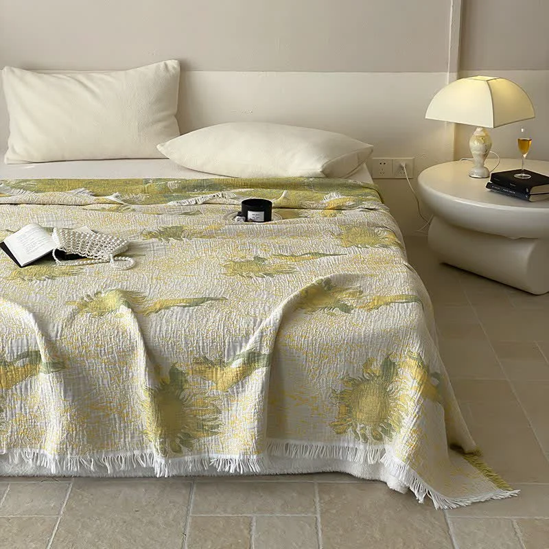 Long-Lasting Reversible Rural Cotton Gauze Tassel Quilt Clean