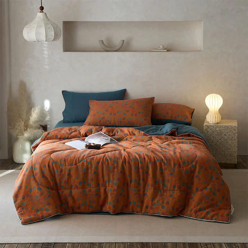 Contemporary Jacquard Leaf Cotton Gauze Comfy Bedding Traditional