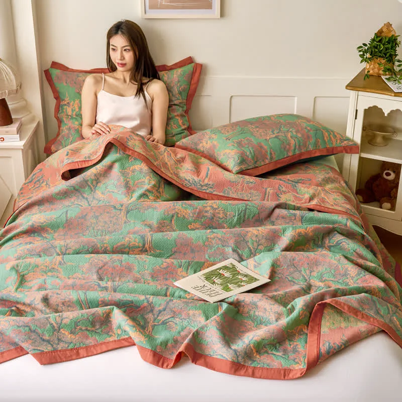 Flexible Yarn-dyed Forest Series Cotton Gauze Quilt Excellent