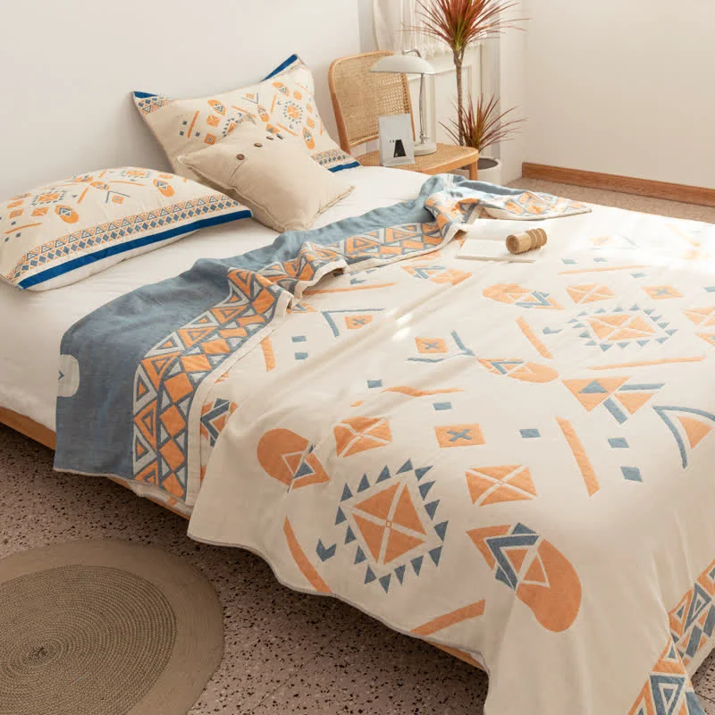Easy-to-Use Cotton Gauze Bohemian Geometric Reversible Quilt Fashionable