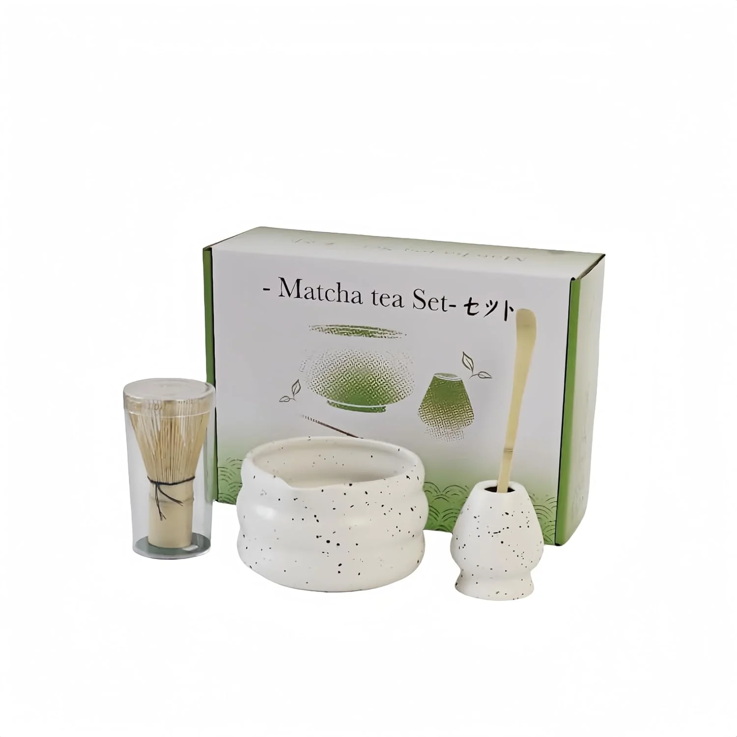 Fast 7-piece matcha kit includes matcha bowl. white speckled matcha tea set with bamboo whisk – sifter scoop stainless steel filter tea caddy World-Class