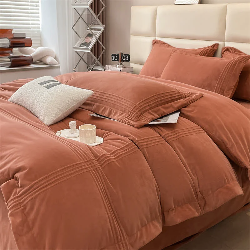 Optimized Fluffy Solid Color Flannel Bedding Set 4PCS Long-Lasting