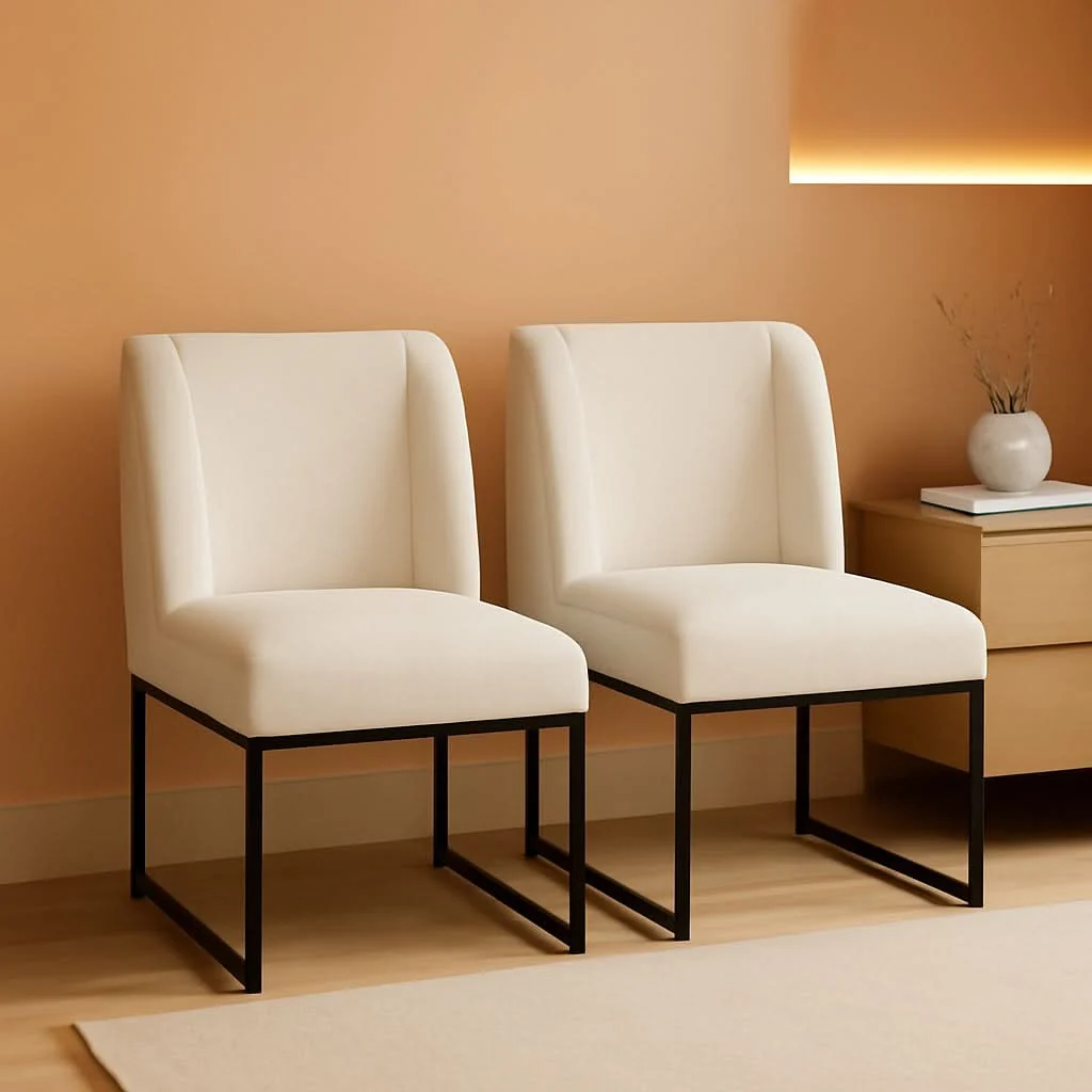 Fine Crafted Beige Upholstered Dining Chairs Mid Back With Metal Legs 2 Refined