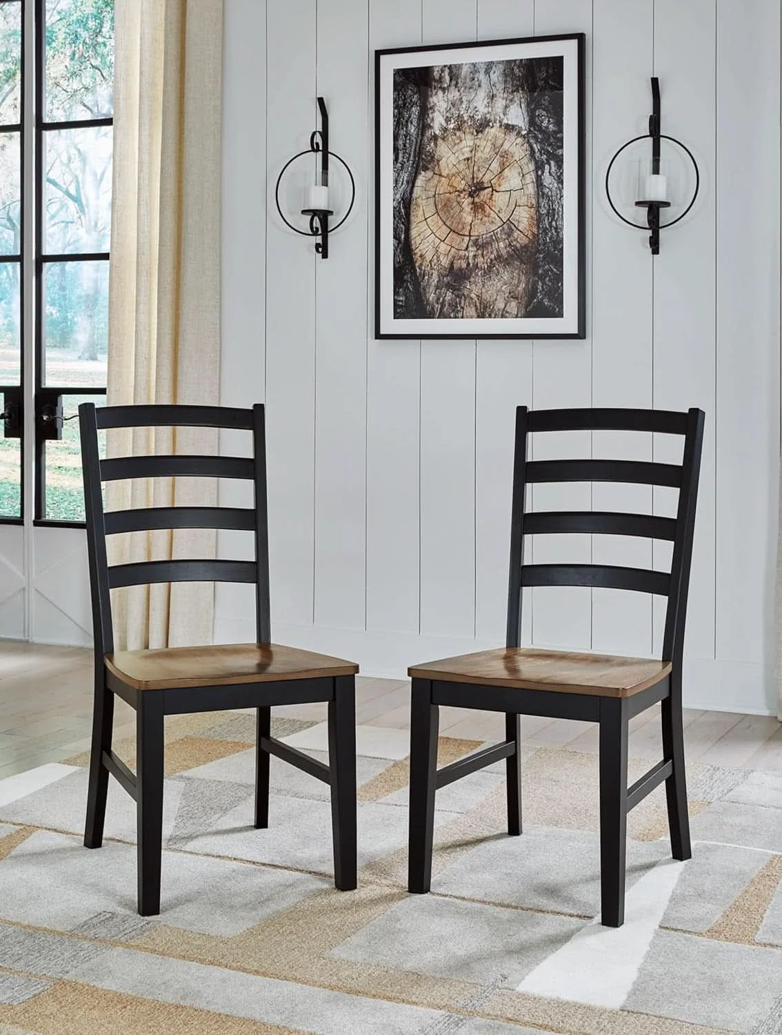 Pure Armless Dining Chair Set 2 Two Tone Black and Brown Advanced