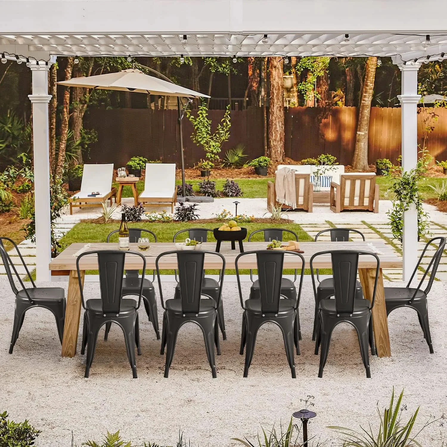High-End Stackable Metal Dining Chair Indoor Outdoor Black Set Of 4 Selected