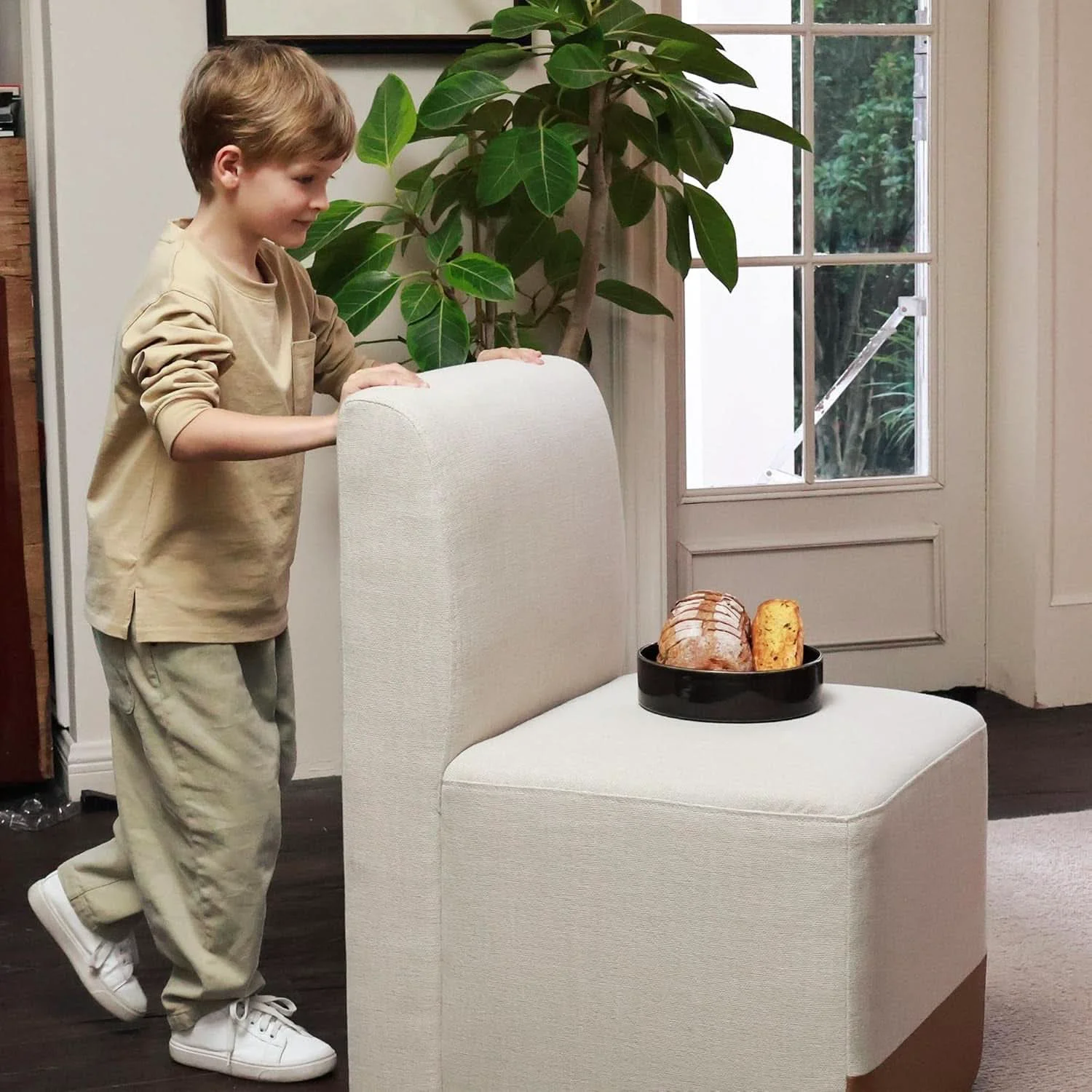 Breathable Rolling Dining Chair Set Of 2 With Casters Cognac Linen Trendy