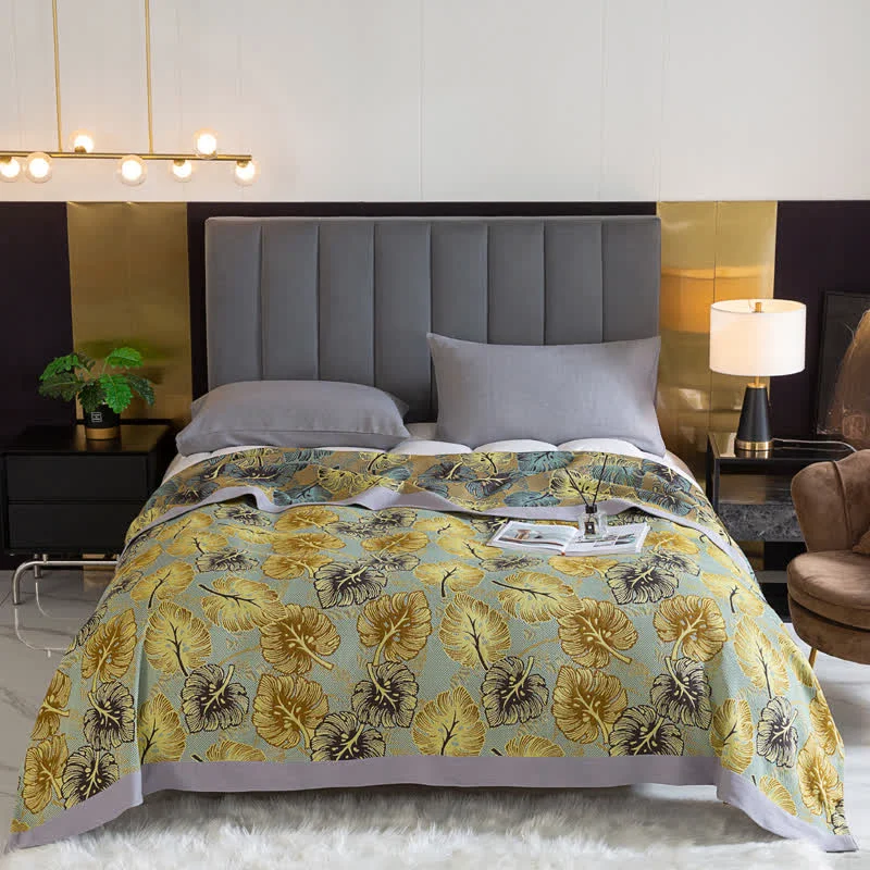 Enhanced Summer Pastoral Monstera Cotton Quilt Modern