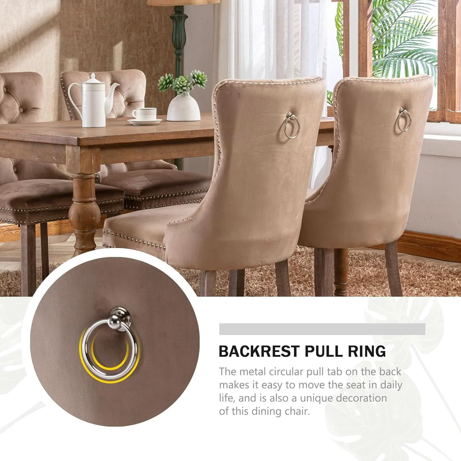 Trendy Khaki Velvet Dining Chairs Set of 4 With Button Back Reusable