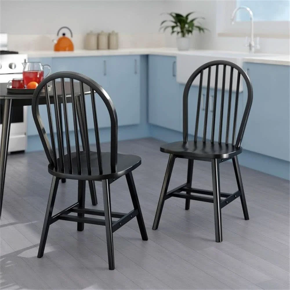 Natural Windsor Dining Chair Set Solid Wood Black Finish 2 Pack Expertly Made