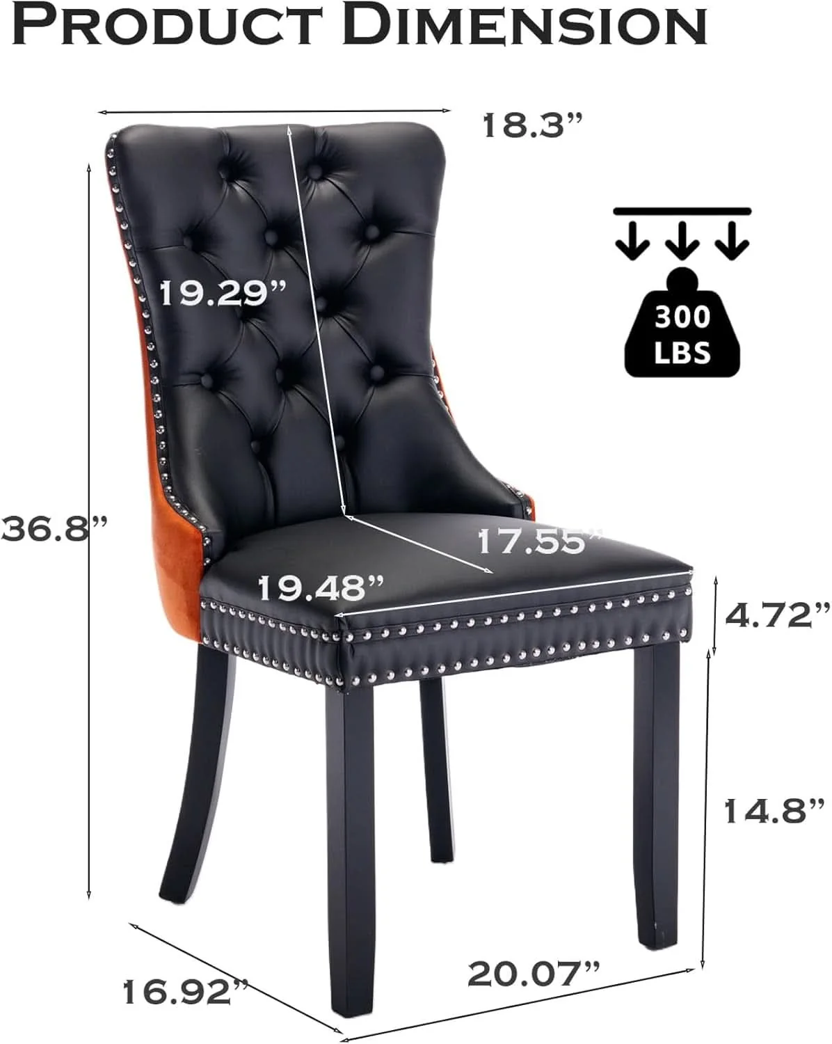 Certified Leather Dining Chair Set Of 2 Tufted Black And Orange Verified